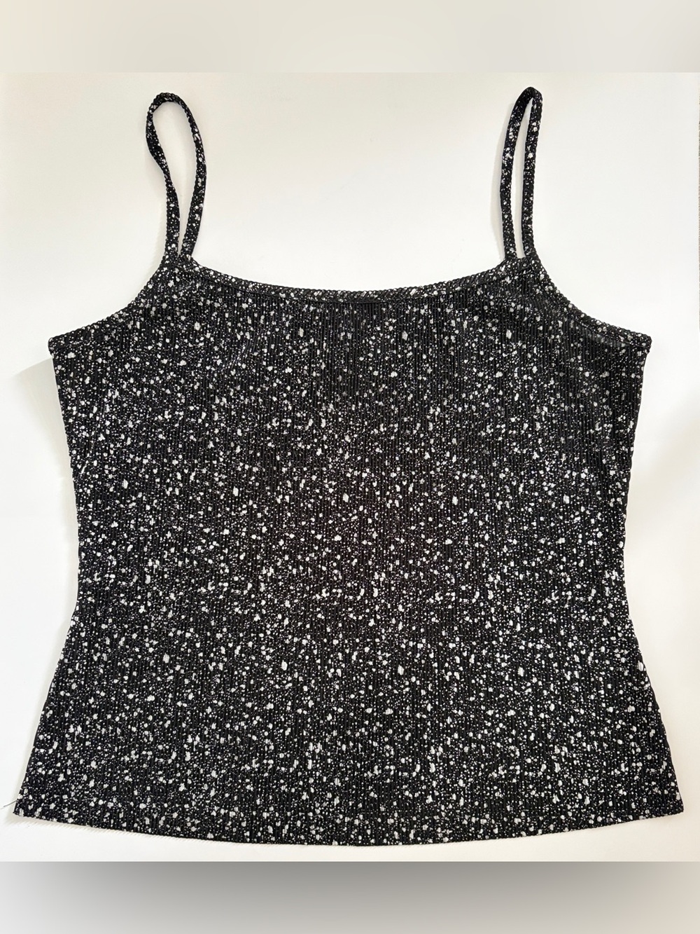 Vintage Joseph Ribkoff Black Silver Plisse Pleated Camisole Tank Top 14 XL